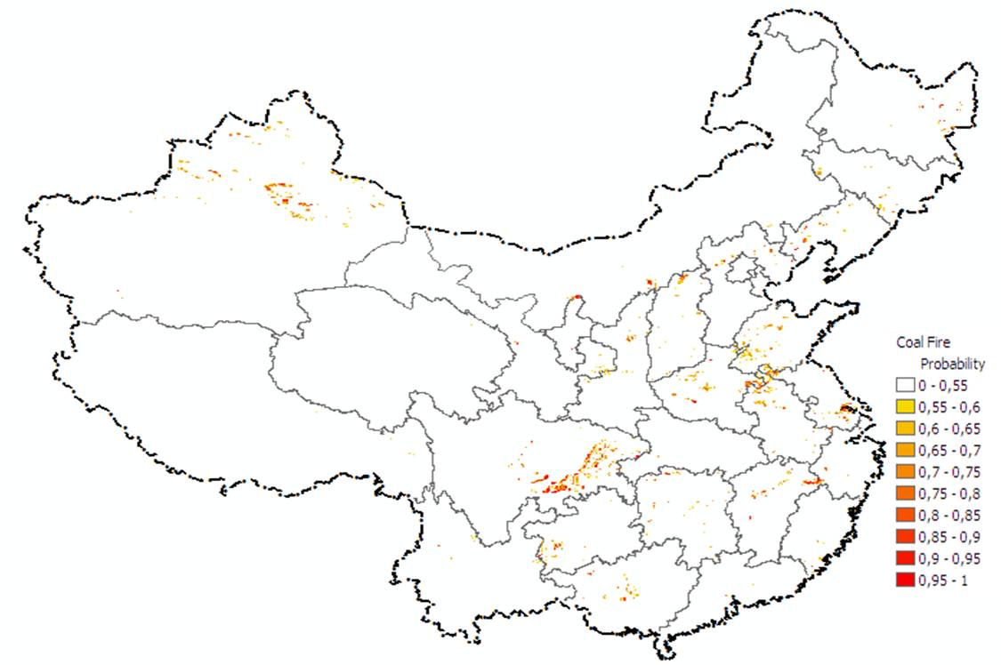Map of coal fire probability of China