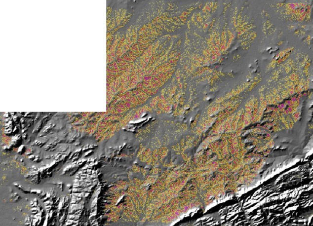 Elevation model and the probability of gully formation